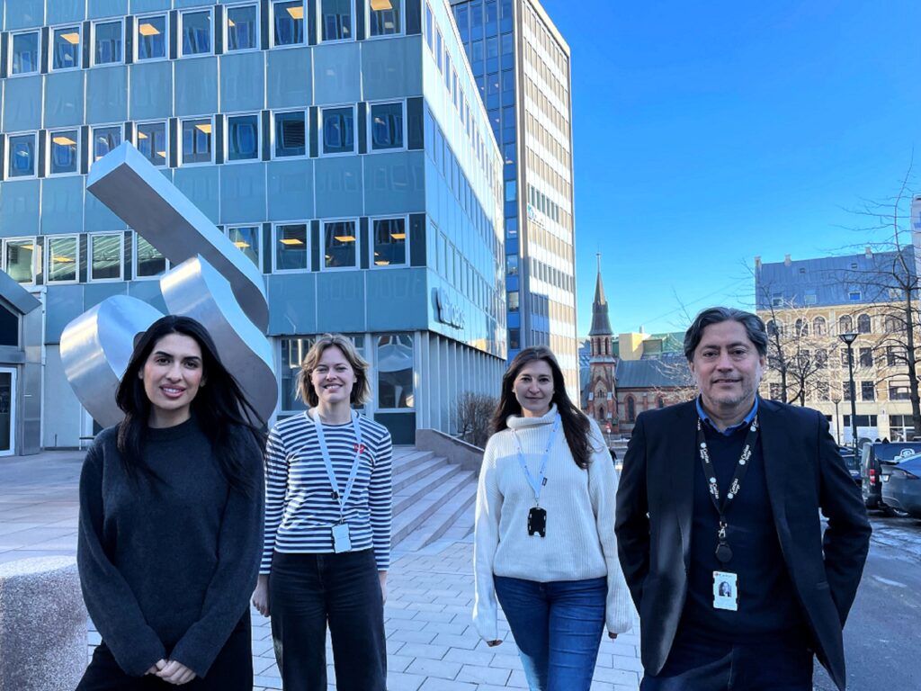 The legal team at Caritas Resource Center consists of (from left) lawyers Helena Aanstad and Maria Reiten Hindahl, responsible lawyer Lejla Malaku Valsgaard and senior advisor Fernando Baez (Photo: Anette Skomsøy/Caritas Norway)